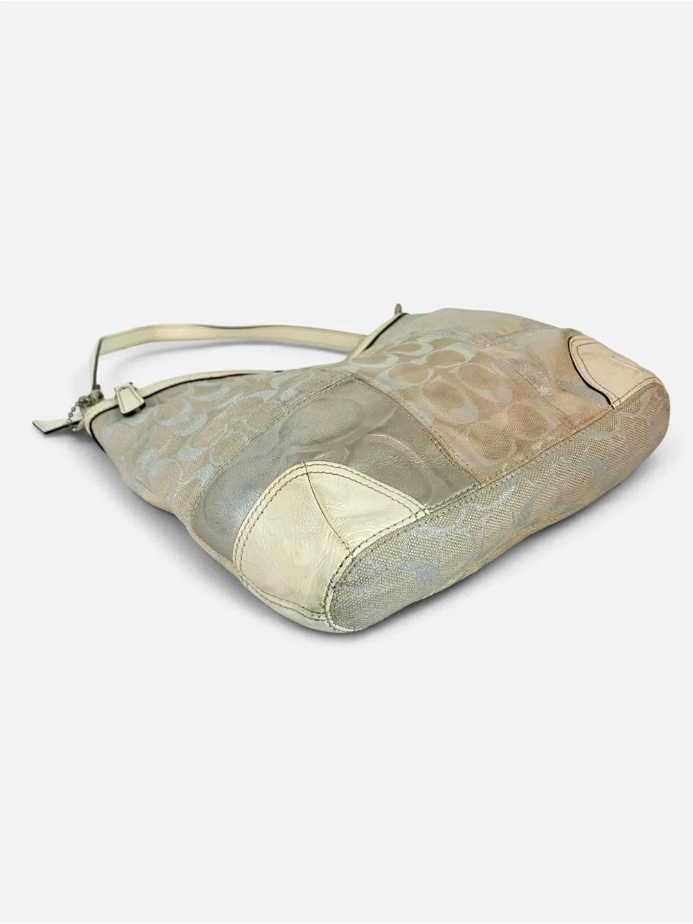 Coach Neutral Patchwork Signature Hobo Bag in Ivory and Metallic